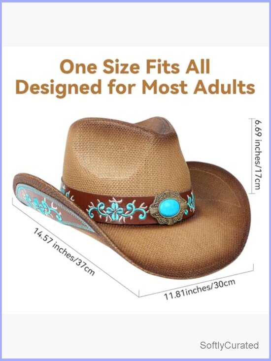Straw Wide Brim Cowboy Hat with Shapeable Brim, Adjustable Unisex main image 6